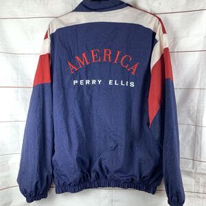 Perry Ellis Jacket Sports Tracksuit Windbreaker Vintage 90s America Flag Olympic